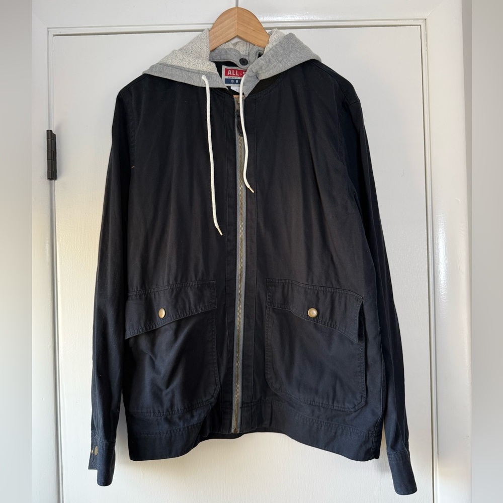 All Son Surplus & Equipment Utility Jacket Removable Hood Black Cotton Large